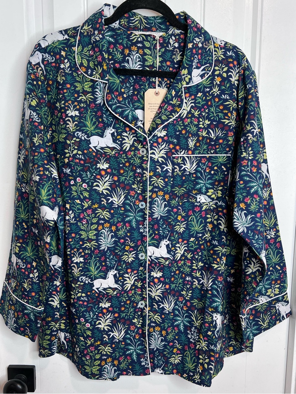 Printfresh Navy Unicorn's Garden Long Sleeve Sleep Shirt. Size 1X. NWT. - Picture 2 of 15